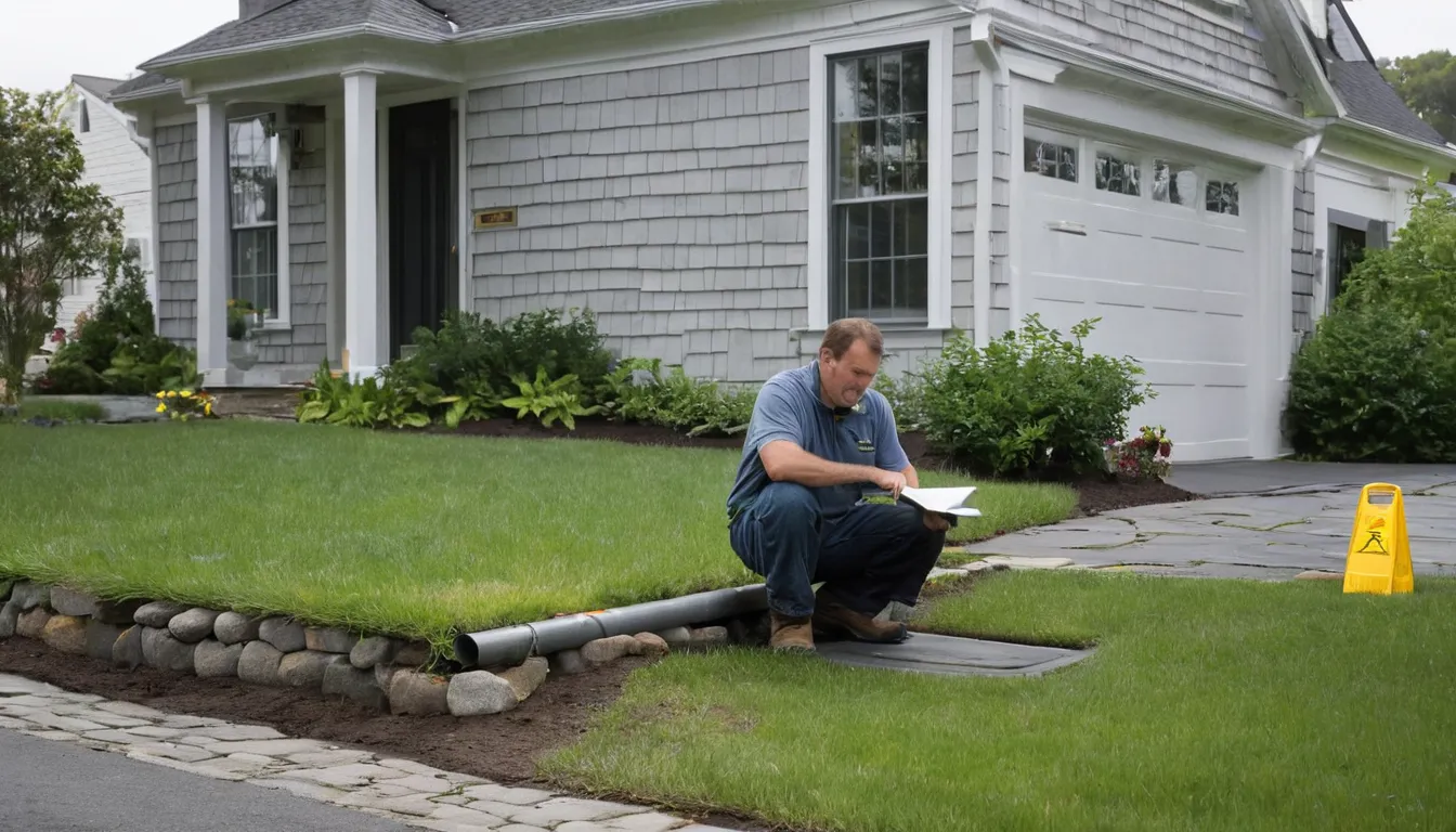 Provider checking a sewer cleanout beside a home foundation near Harrison